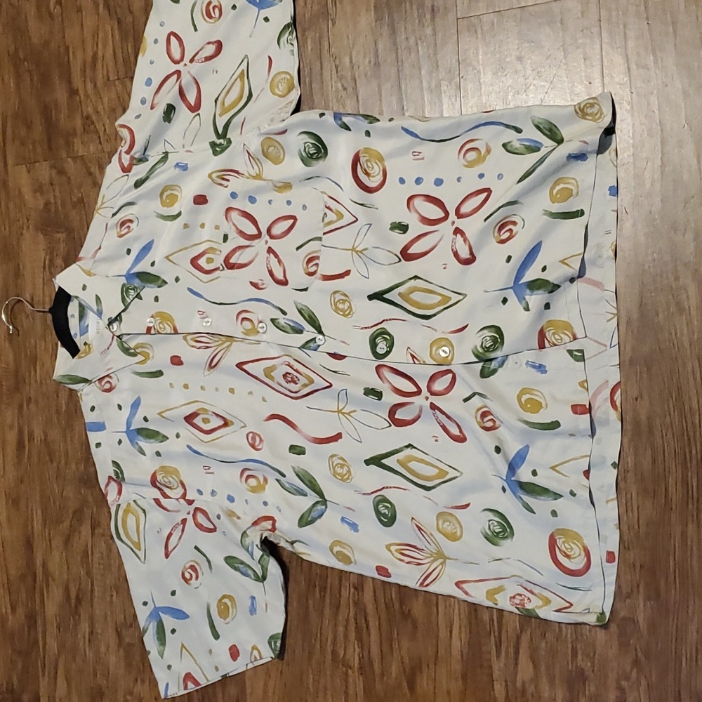 Portofino Mens Multicolor Silk Short Sleeve Button down Size large